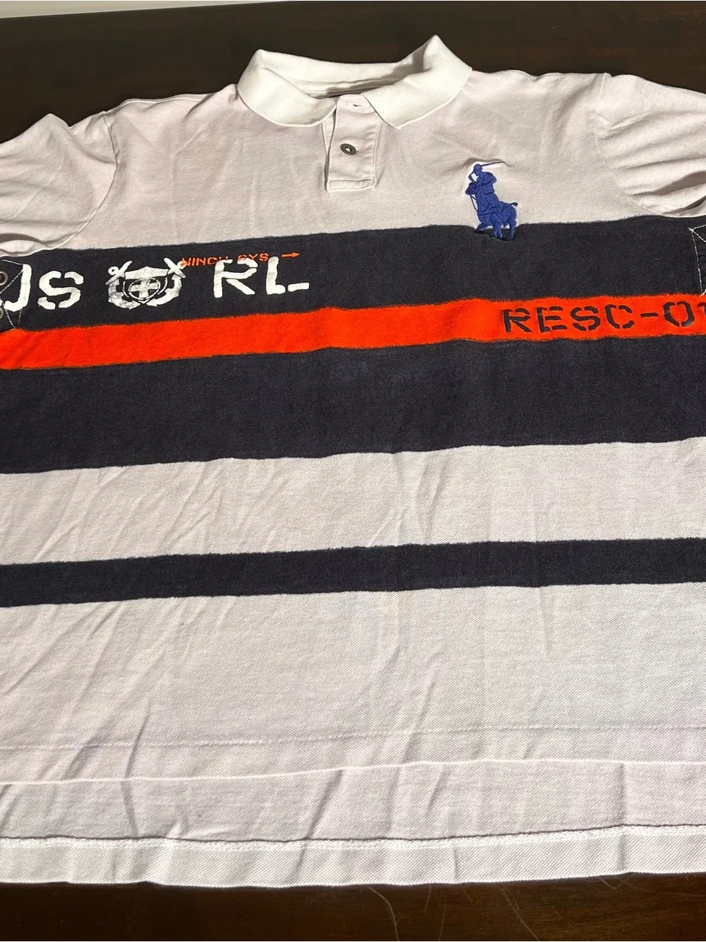 Polo Ralph Lauren Vintage Coastal Rescue Big Pony Navy & Orange Stripes Sz XXL
